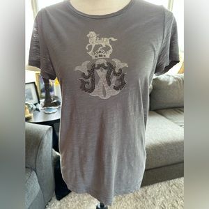J.Crew Beaded Crest Graphic Tee Shirt Gray Small Muted Slub Knit EUC